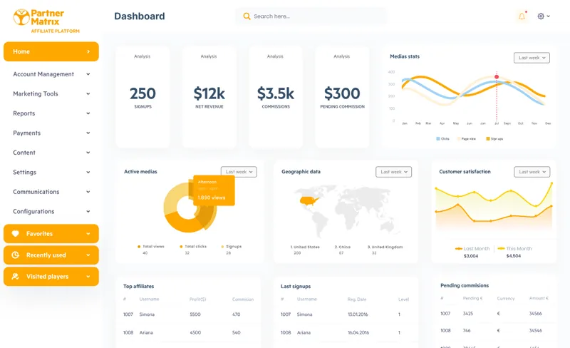 PartnerMatrix (Affiliate) interface