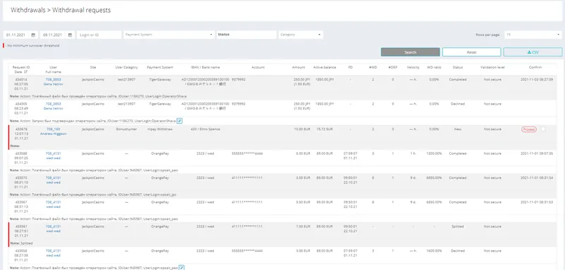 Payment Solutions interface